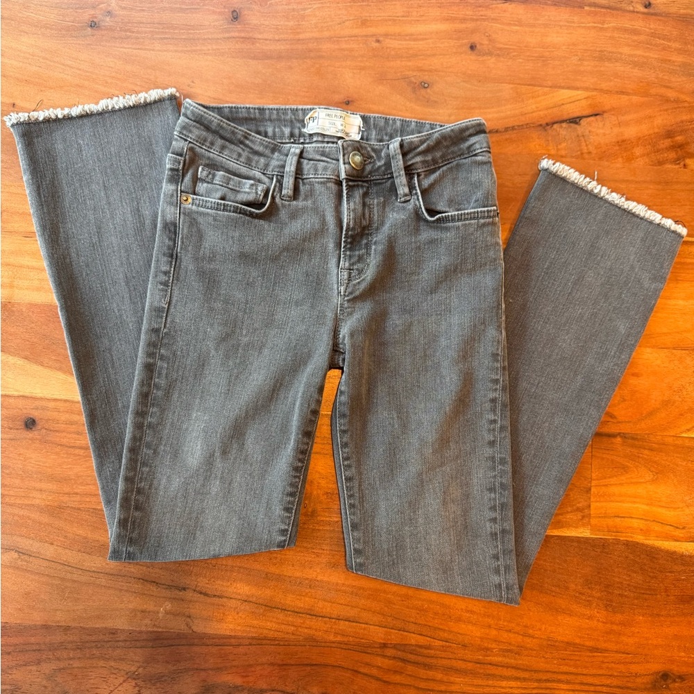 Free People Charcoal Straight Leg Ankle Jeans